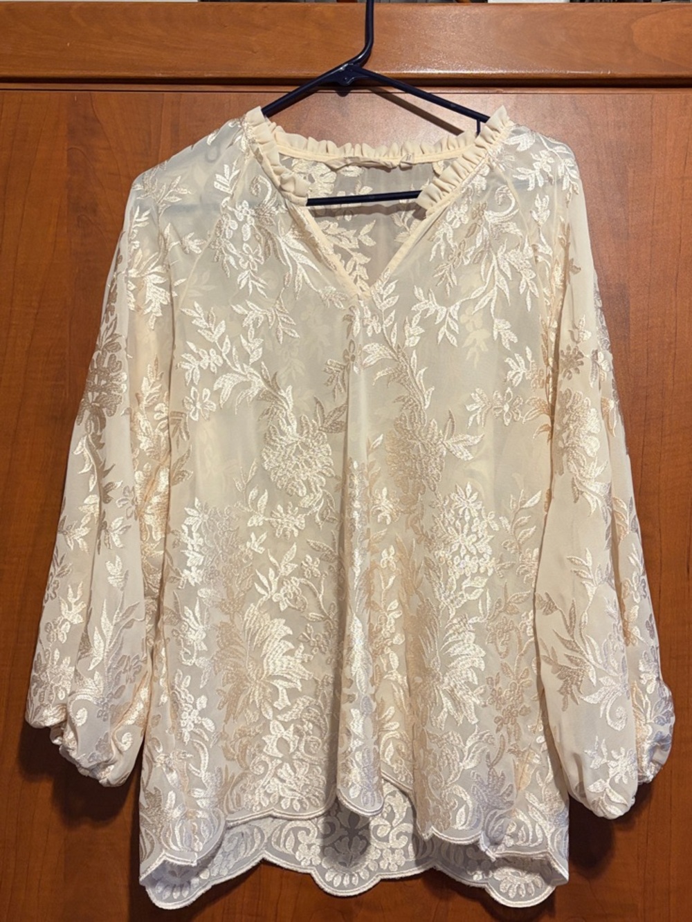Soft Surroundings Cream Floral Embroidered V-Neck Tunic